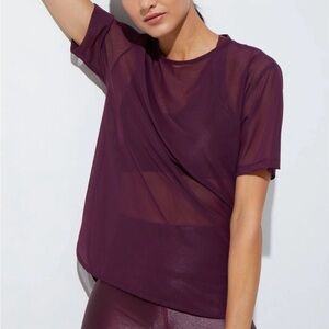 Noli Sheer Short-Sleeve Mesh Top in Plum